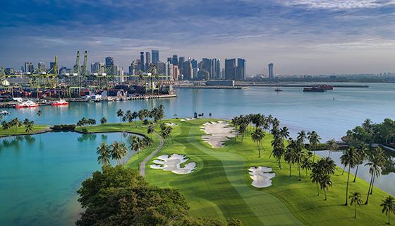 Signature 5th hole on The Serapong at Sentosa Golf Club