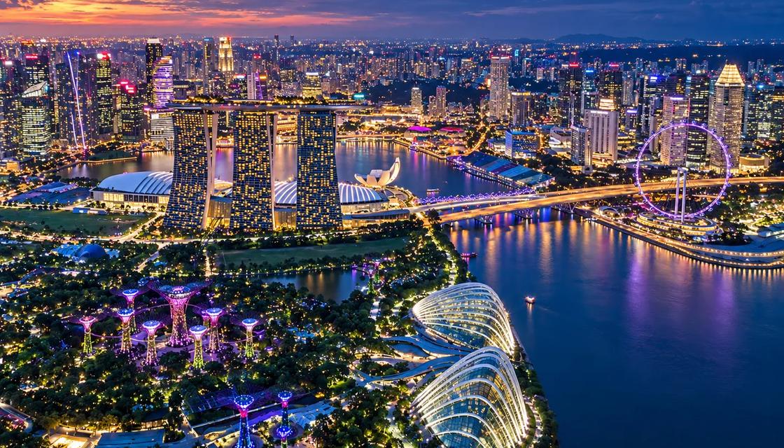 Aerial view of Sentosa Golf Club and the Singapore skyline